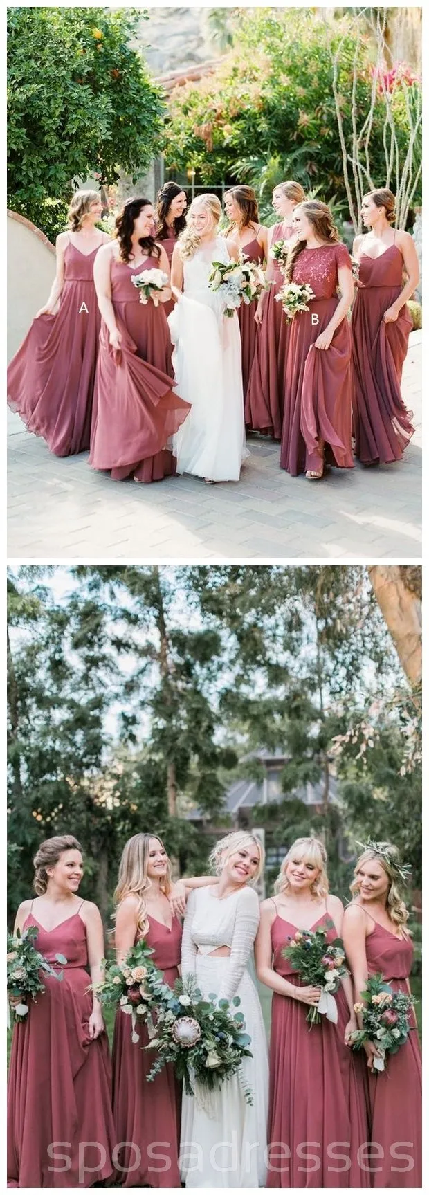 Chiffon Dusty Rose Floor Length Cheap Bridesmaid Dresses Online, WG564