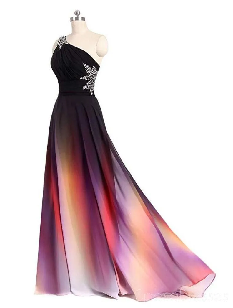 Chiffon One Shoulder Ombre Cheap Long Evening Prom Dresses,  Custom Sweet16 Dresses, 18394