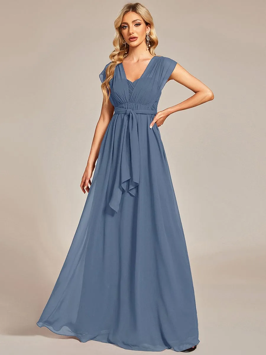 Convertible Chiffon Pleated Strapless Tie-Waist Bridesmaid Dress