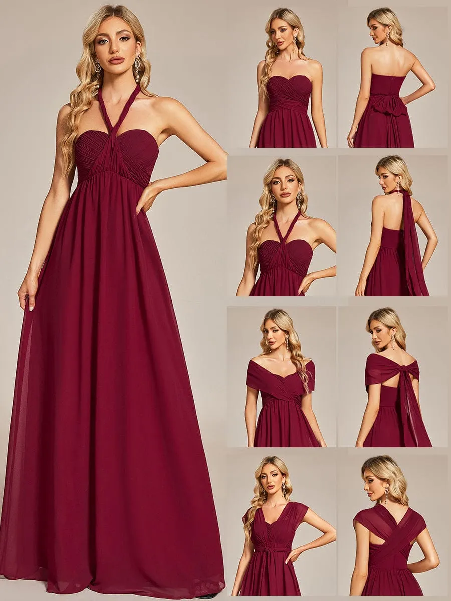 Convertible Chiffon Pleated Strapless Tie-Waist Bridesmaid Dress