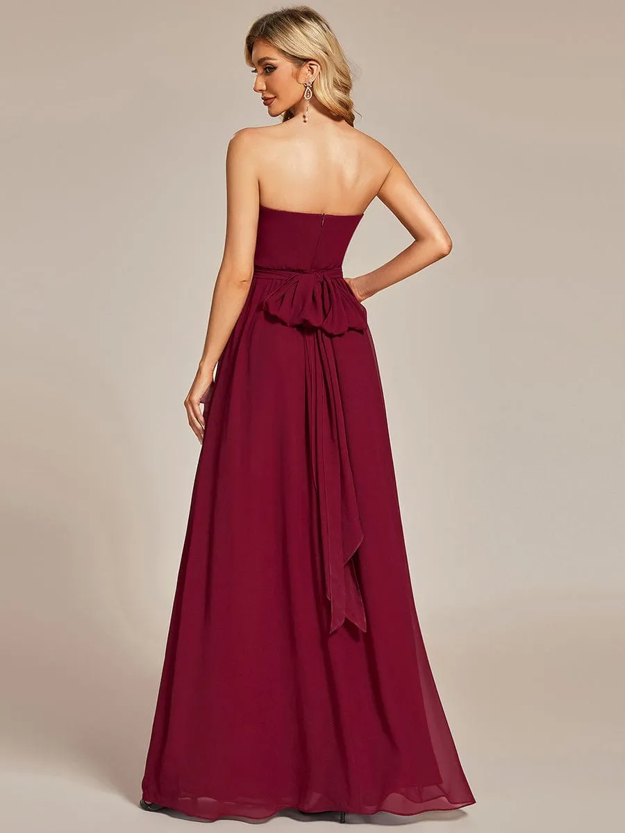 Convertible Chiffon Pleated Strapless Tie-Waist Bridesmaid Dress