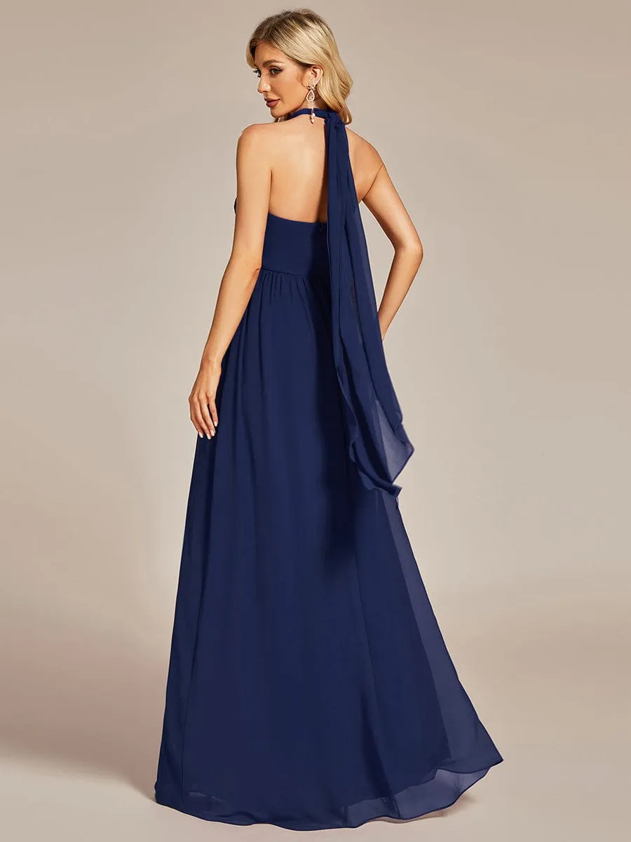 Convertible Chiffon Pleated Strapless Tie-Waist Bridesmaid Dress