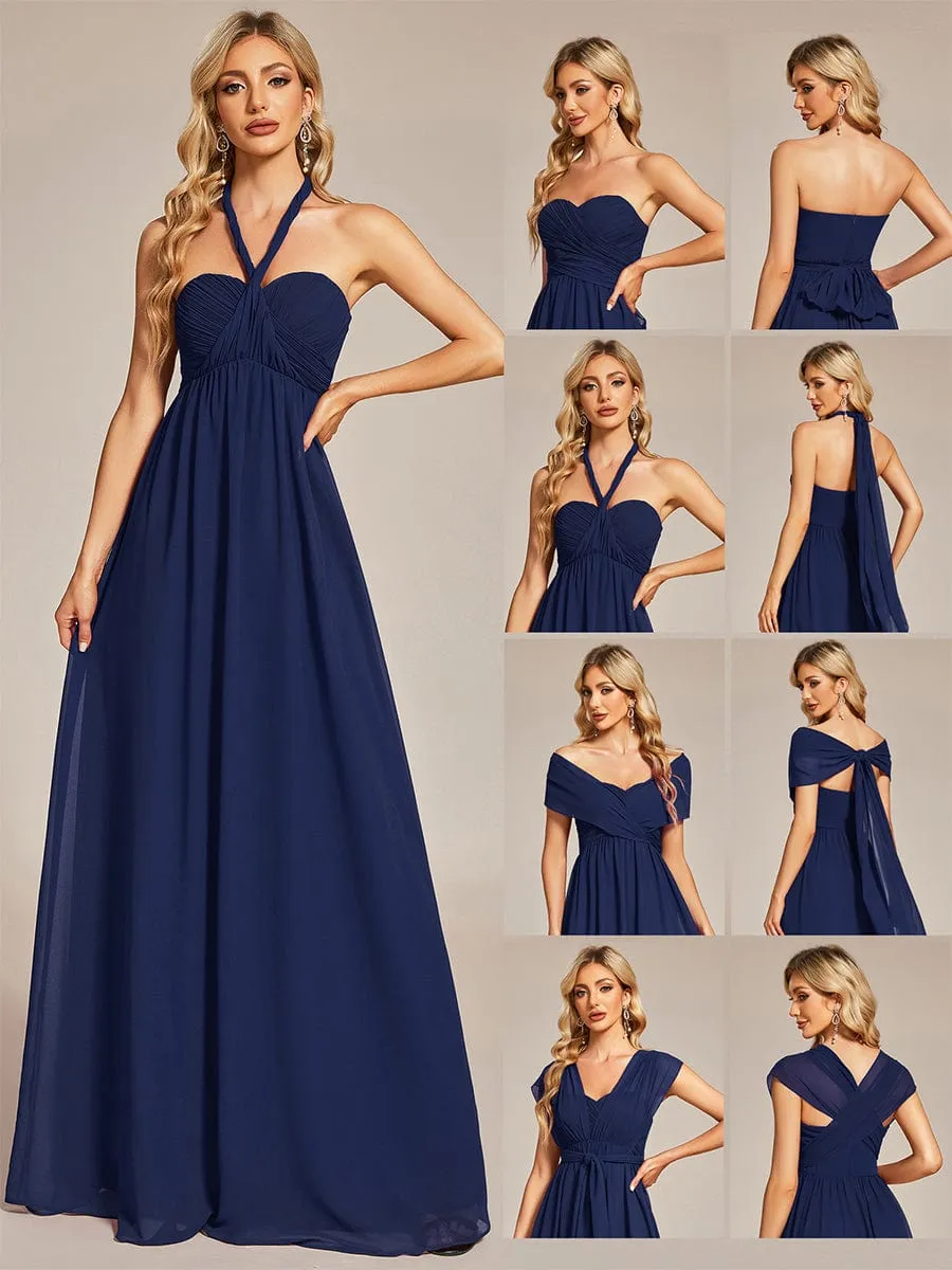 Convertible Chiffon Pleated Strapless Tie-Waist Bridesmaid Dress