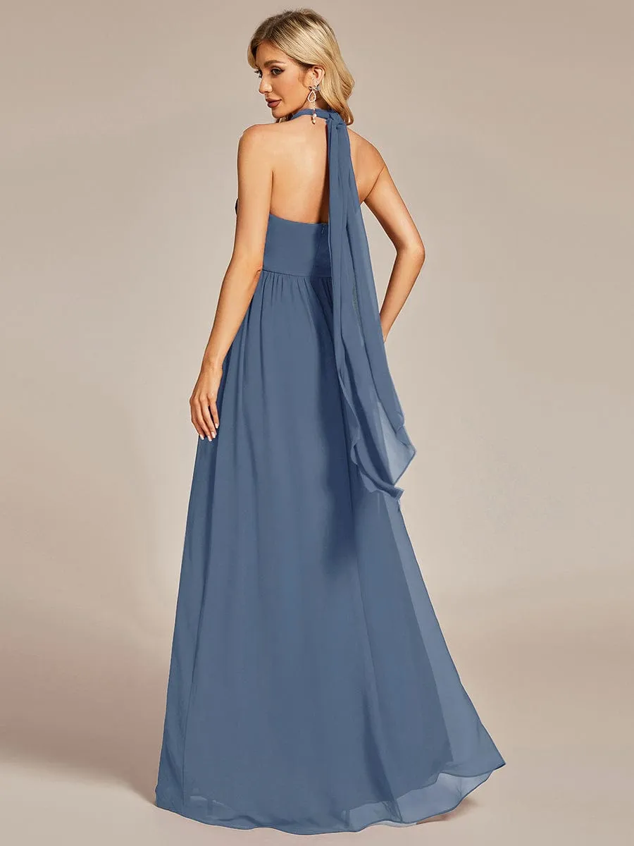 Convertible Chiffon Pleated Strapless Tie-Waist Bridesmaid Dress