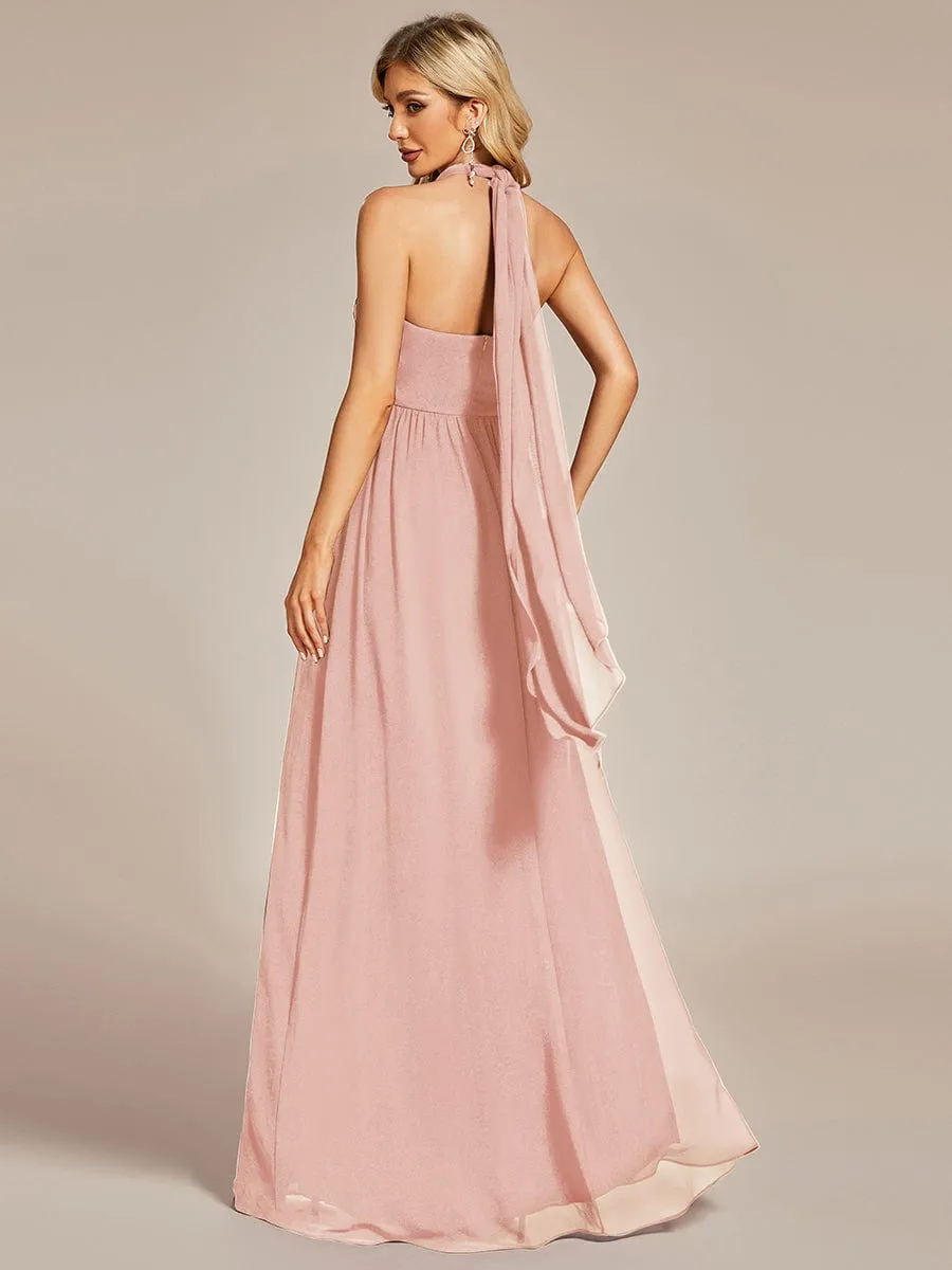 Convertible Chiffon Pleated Strapless Tie-Waist Bridesmaid Dress