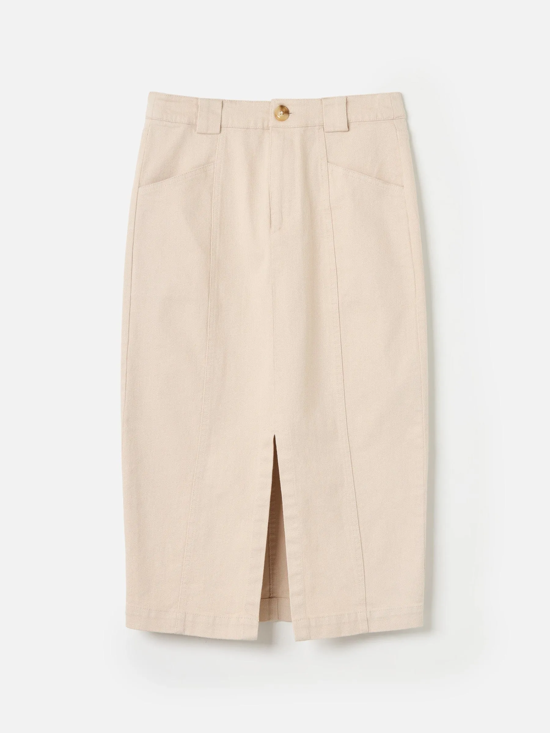 Cotton Twill Ira Pencil Midi Skirt - Pebble