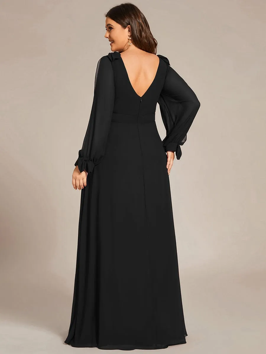 Custom Size Double V-Neck High Slit Long Sleeve Formal Dresses