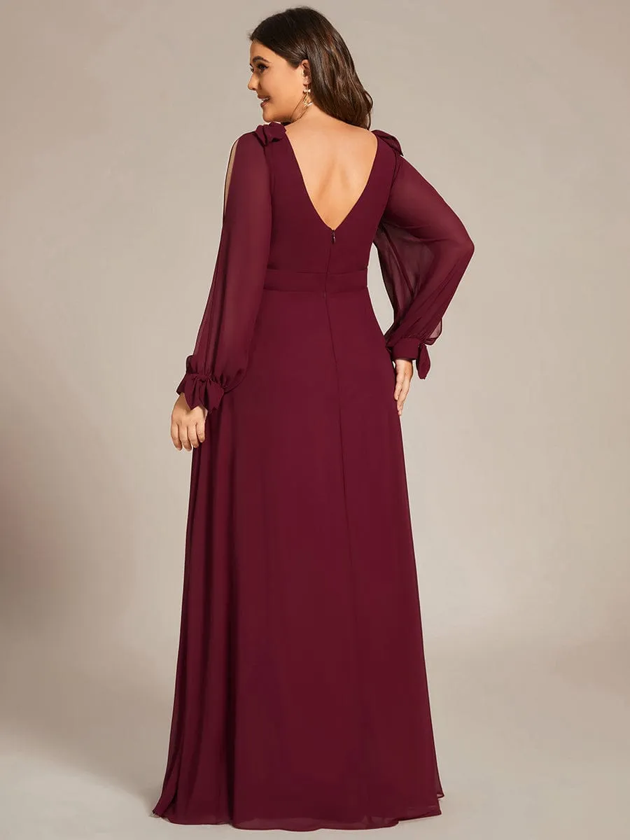 Custom Size Double V-Neck High Slit Long Sleeve Formal Dresses