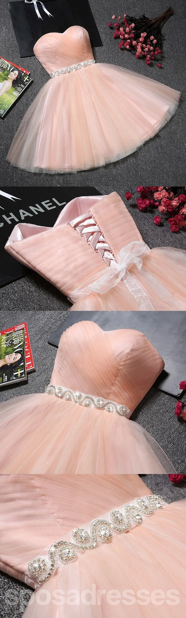 Cute Peach Sweetheart Neckline Tulle Homecoming Prom Dresses, Affordable Short Party Prom Sweet 16 Dresses, Perfect Homecoming Cocktail Dresses, CM357