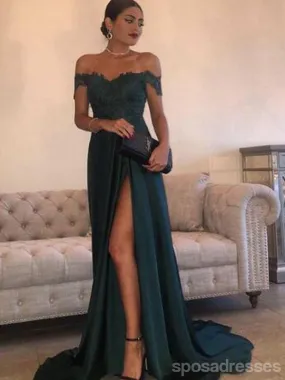 Dark Green Off Shoulder Sexy Side Slit Fashion Long Evening Prom Dresses, 17305