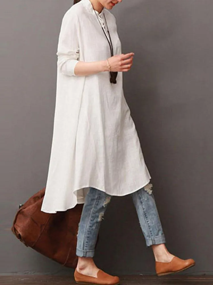 deanwangkt Women Button Down Baggy Blouse Casual Loose Asymmetric Shirt Dress