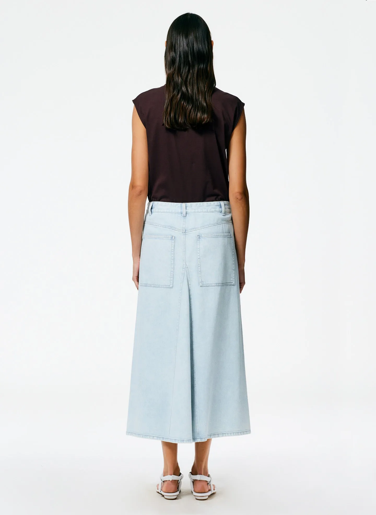 Denim Godet Midi Skirt