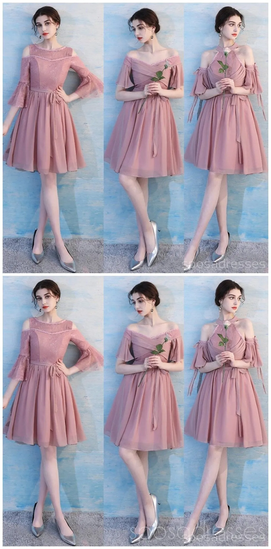 Dusty Pink Chiffon Mismatched Simple Short Bridesmaid Dresses Online, WG514