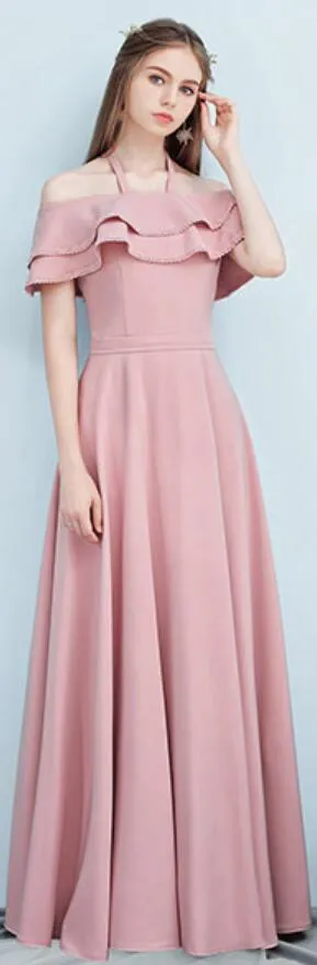 Dusty Pink Floor Length Mismatched Simple Cheap Bridesmaid Dresses, WG517