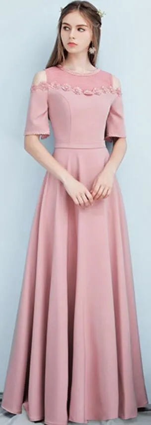 Dusty Pink Floor Length Mismatched Simple Cheap Bridesmaid Dresses, WG517