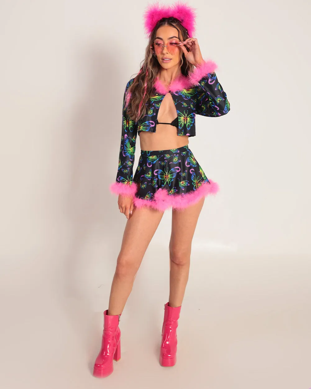 Euphoric Butterflies Marabou Mini Skirt