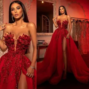 Evening Dresses Long Red Glitter Prom Dress SH337