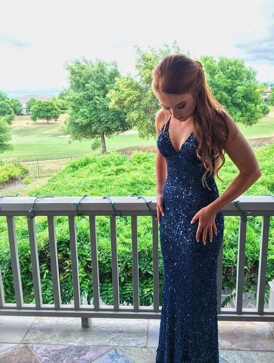 Fashion Tight Navy Blue Prom Dress Long Prom Dresses SH423