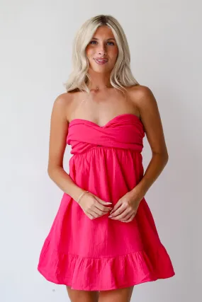 FINAL SALE - Adorable Character Fuchsia Strapless Linen Mini Dress