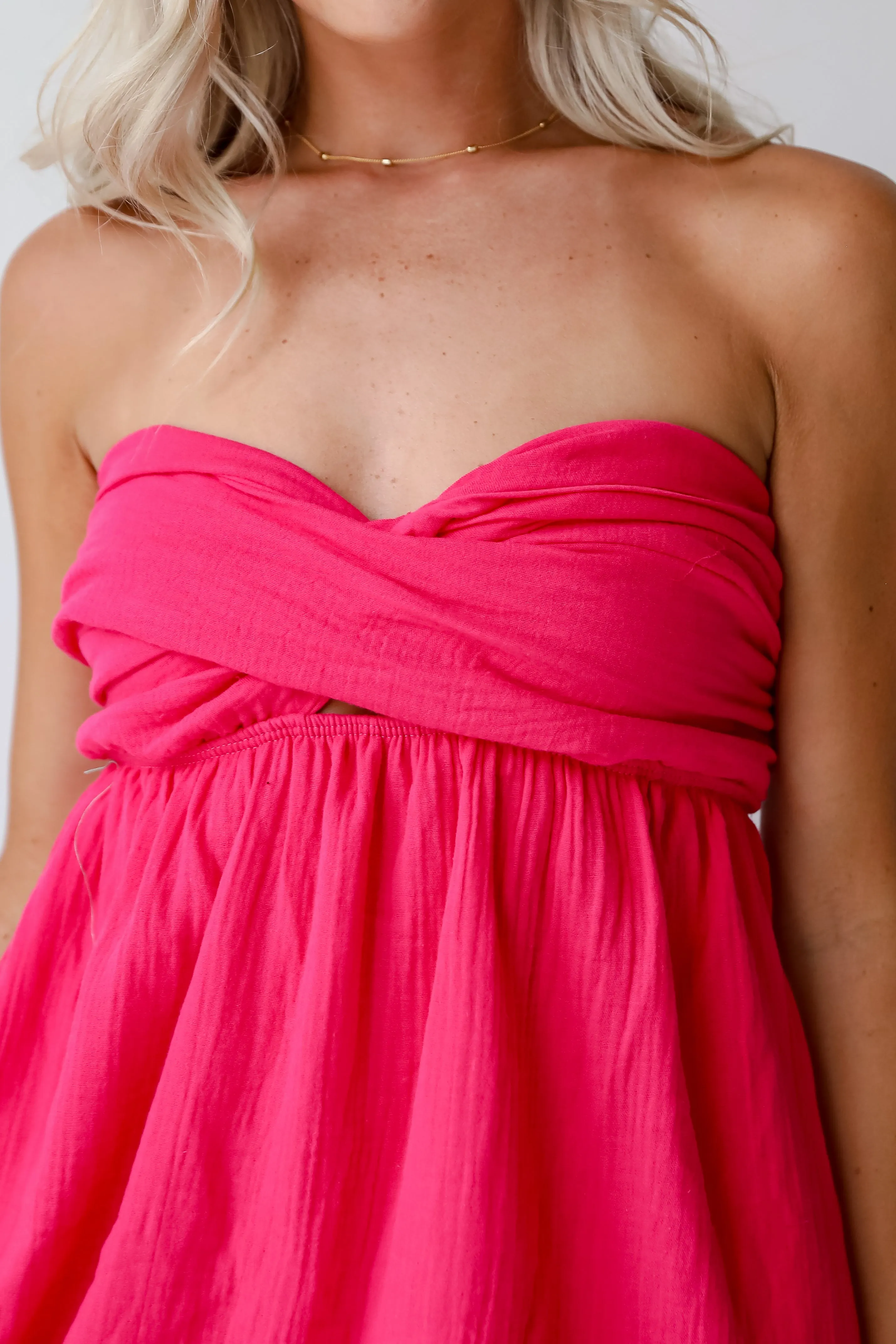 FINAL SALE - Adorable Character Fuchsia Strapless Linen Mini Dress