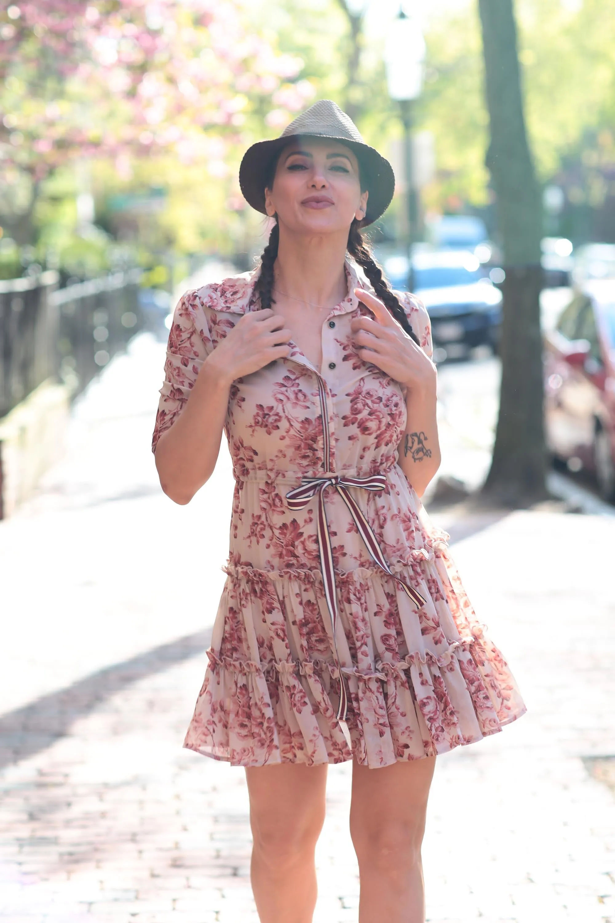 Floral Dress with Ruffle Mini Skirt