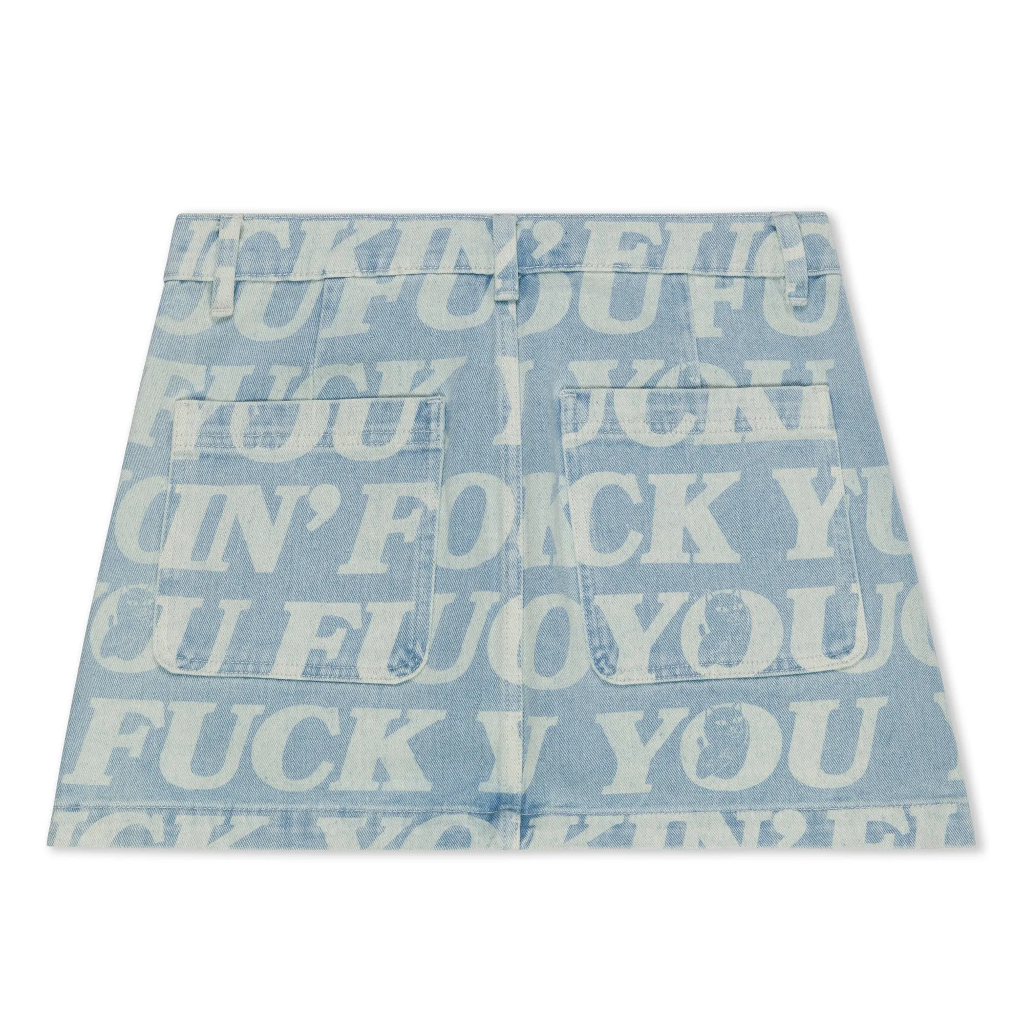 Fuckin Fuck Denim Mini Skirt  (Light Wash )