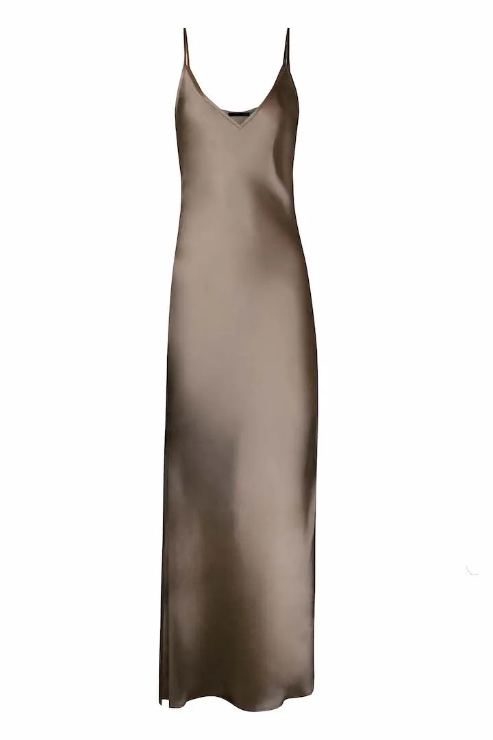 Full Length Slip Dress with Slit - Ash