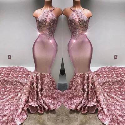 GORGEOUS HALTER MERMAID PINK PROM PARTY GOWNS EVENING DRESSES SA112