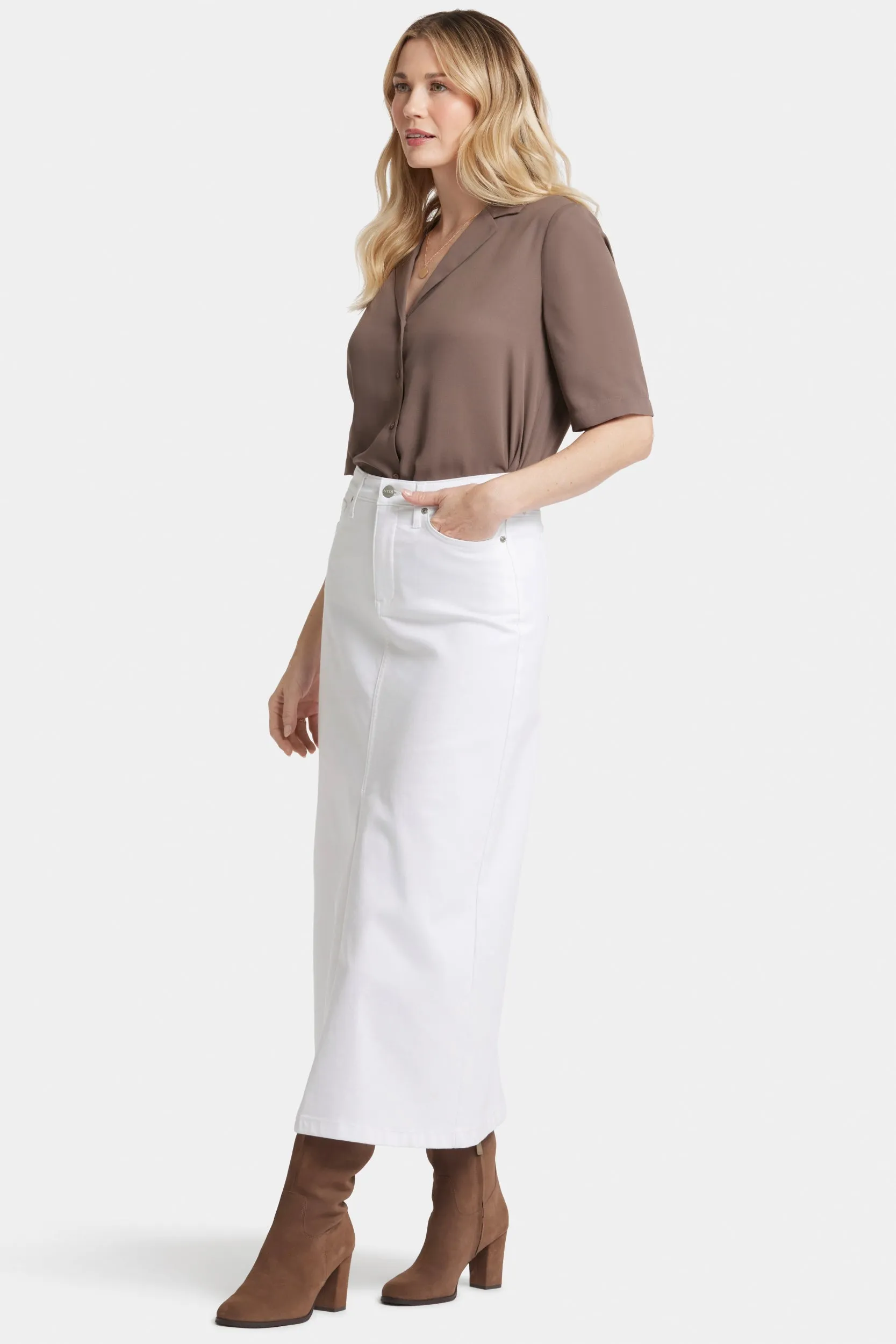 High Rise Long Skirt Wit Gekleurde Denim | Optic White