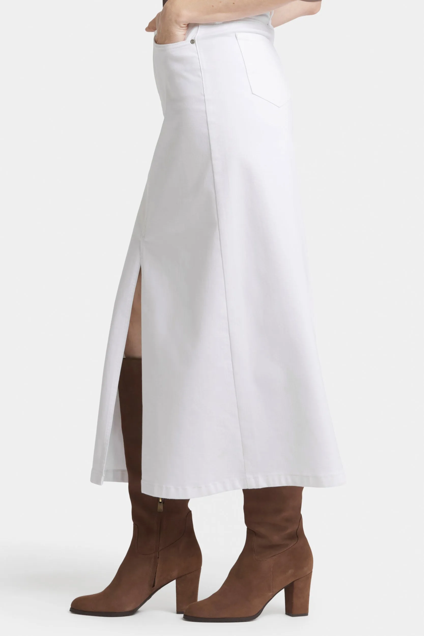 High Rise Long Skirt Wit Gekleurde Denim | Optic White