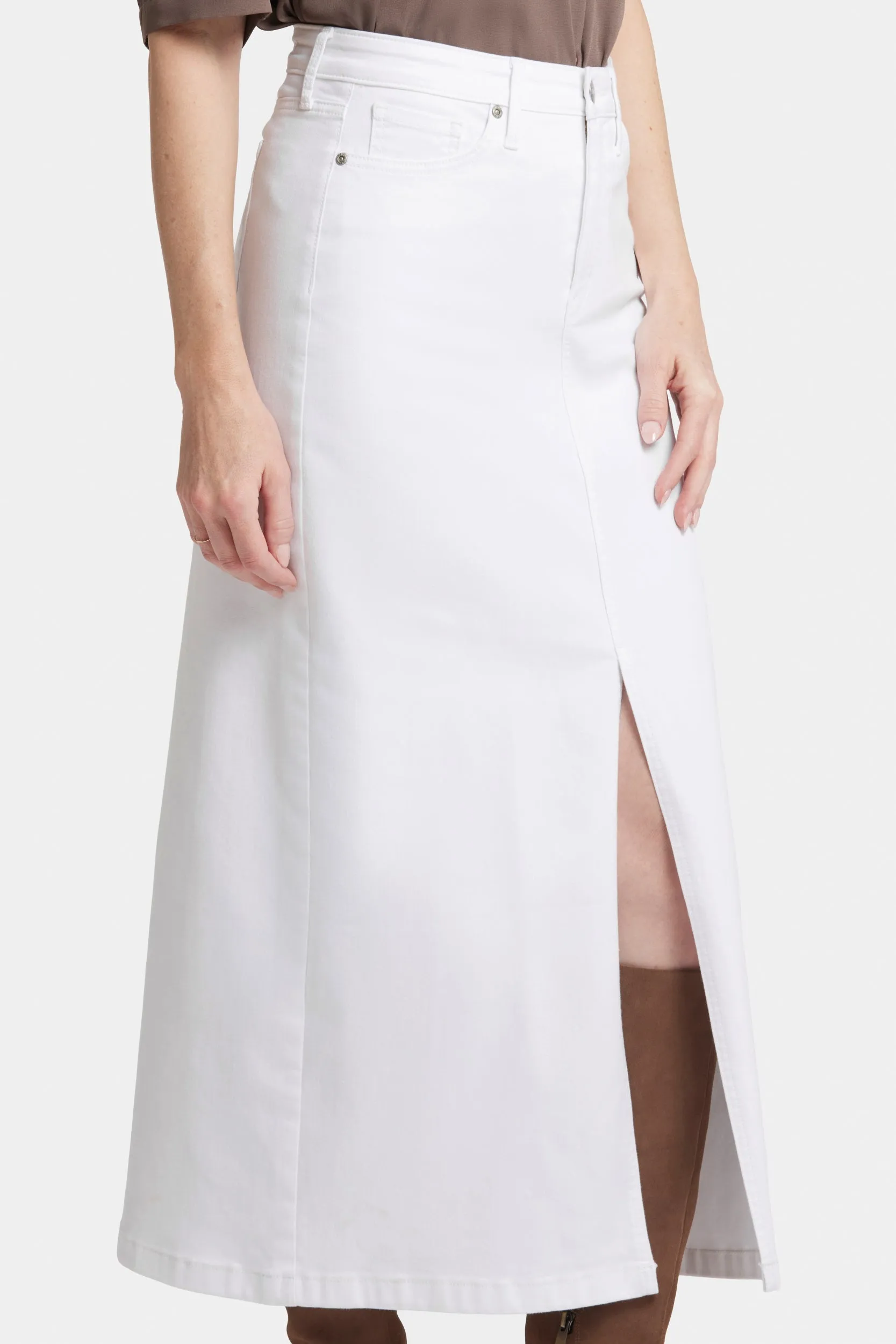 High Rise Long Skirt Wit Gekleurde Denim | Optic White