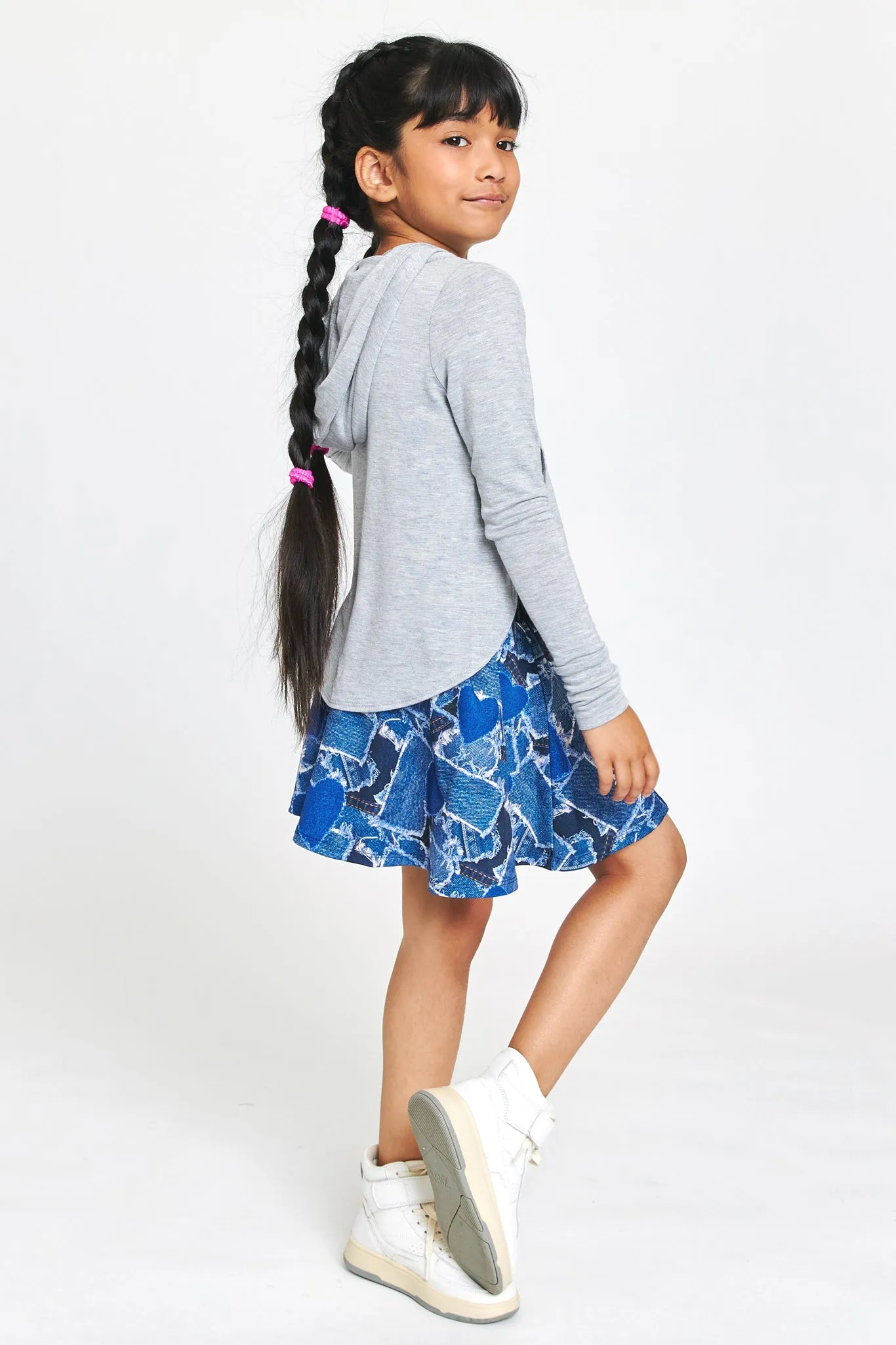 Kids Skater Skirt in Denim Heart Patchwork