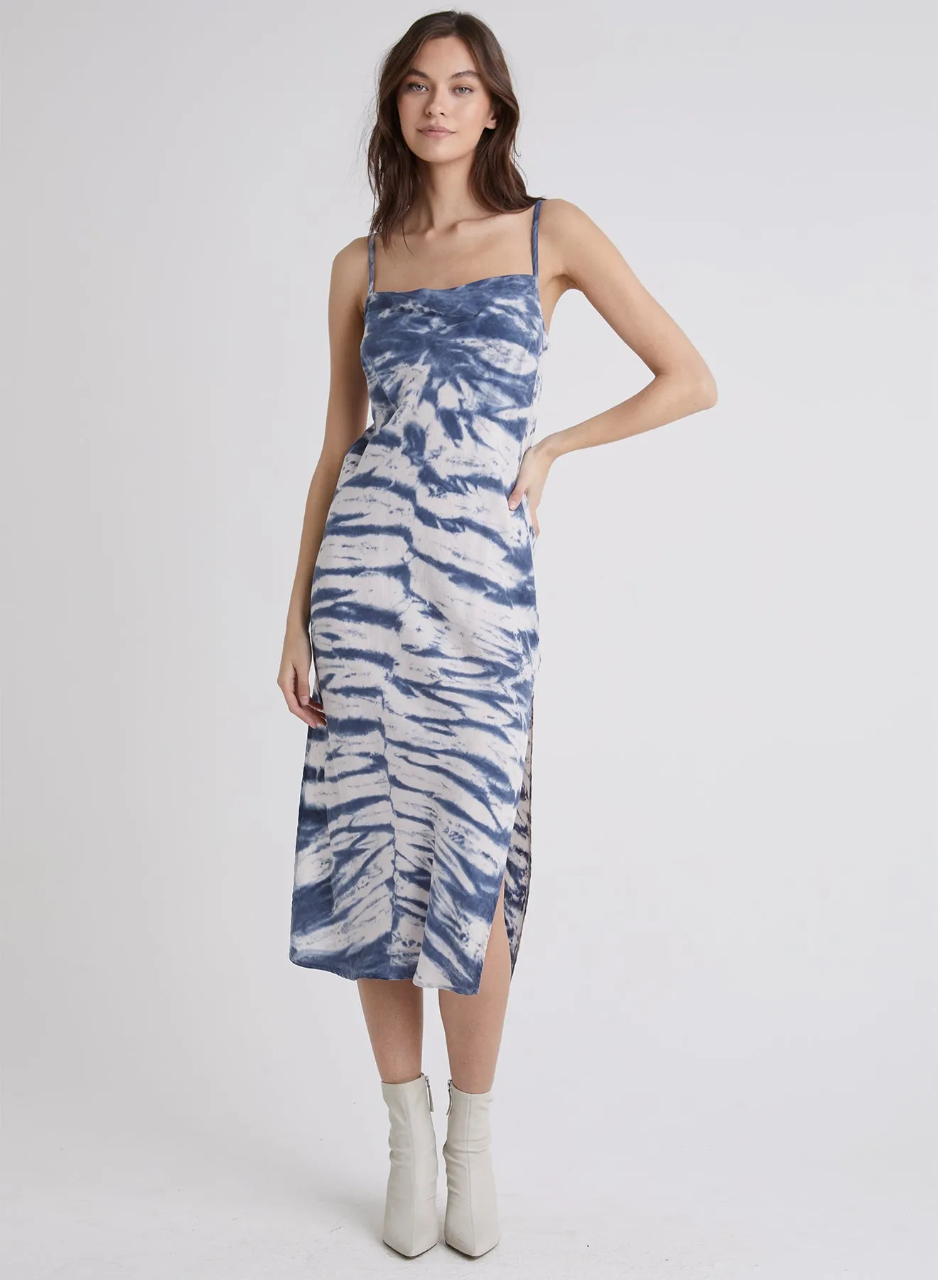 Kye Bias Slip Dress - Indigo Chevron Dye