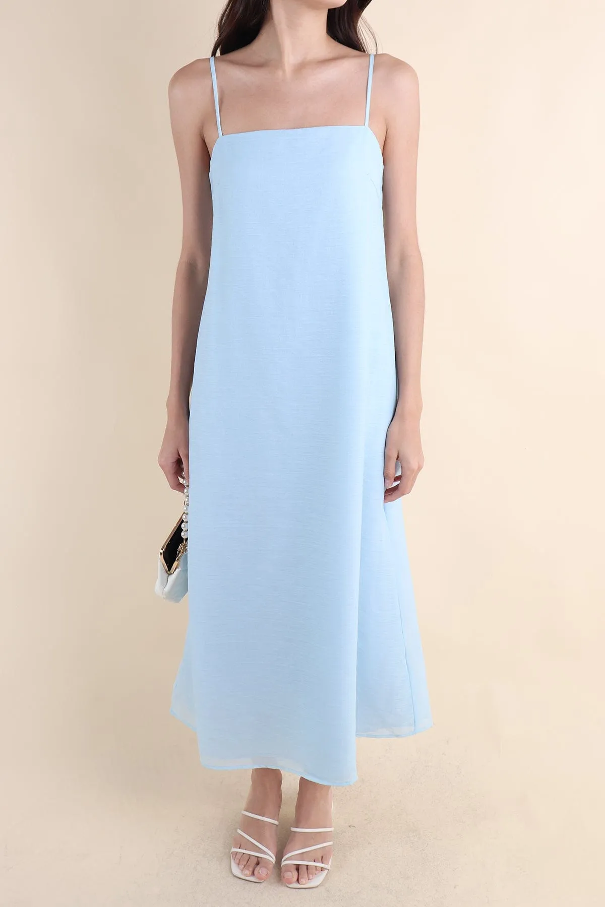 LYN SLIP MIDI DRESS IN SKY BLUE