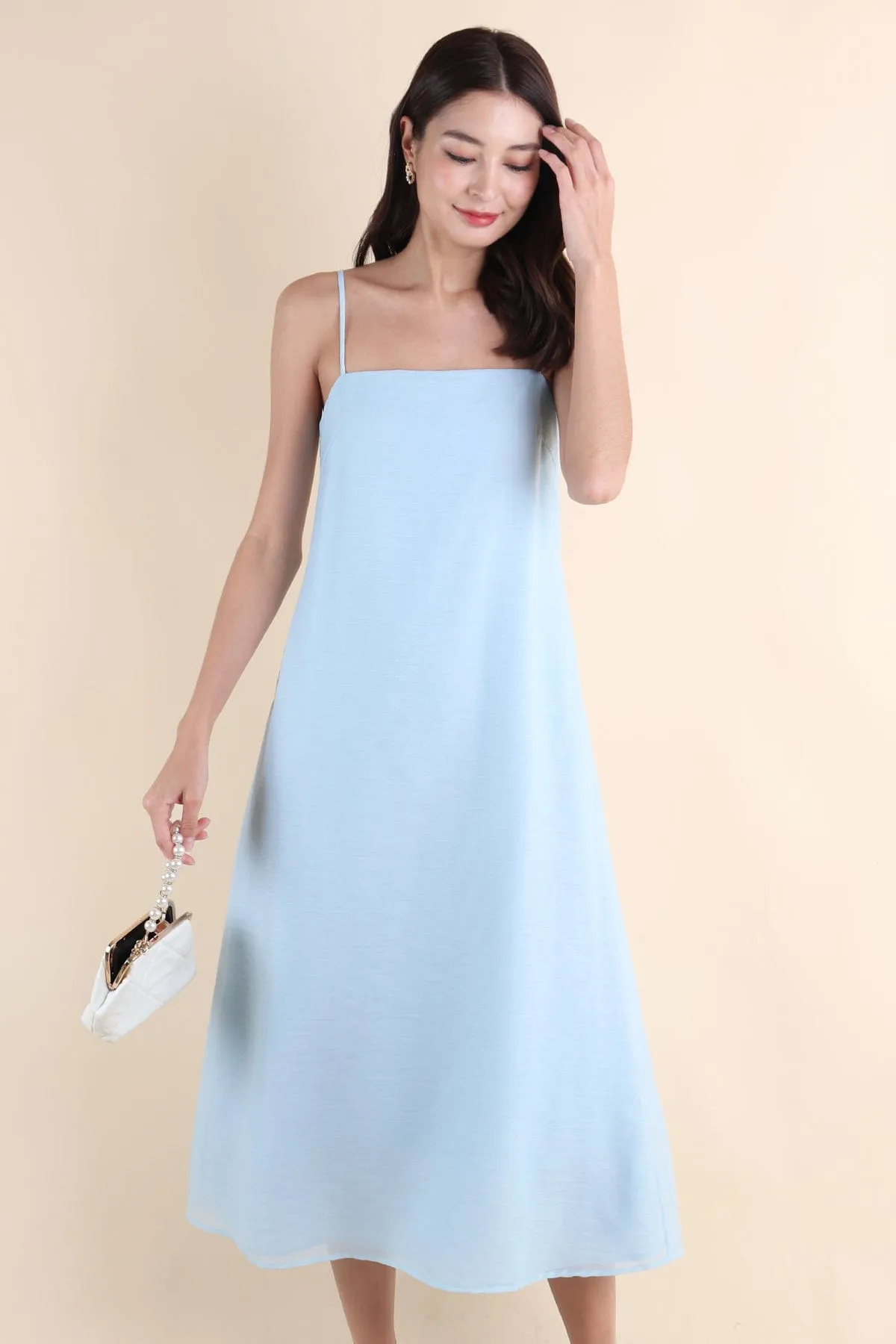 LYN SLIP MIDI DRESS IN SKY BLUE