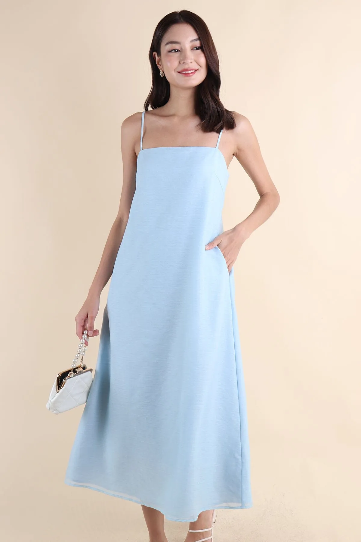 LYN SLIP MIDI DRESS IN SKY BLUE