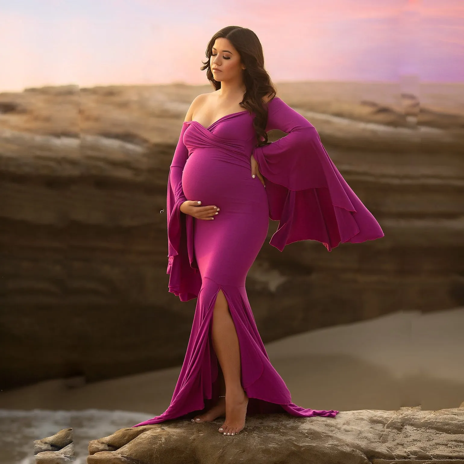 Maternity Ruffle Sleeve Trailing Dress Long Dress Photography Dress