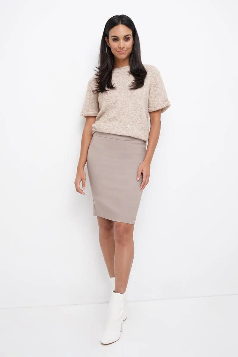 Midi Pencil Skirt with Pull-on Style Design