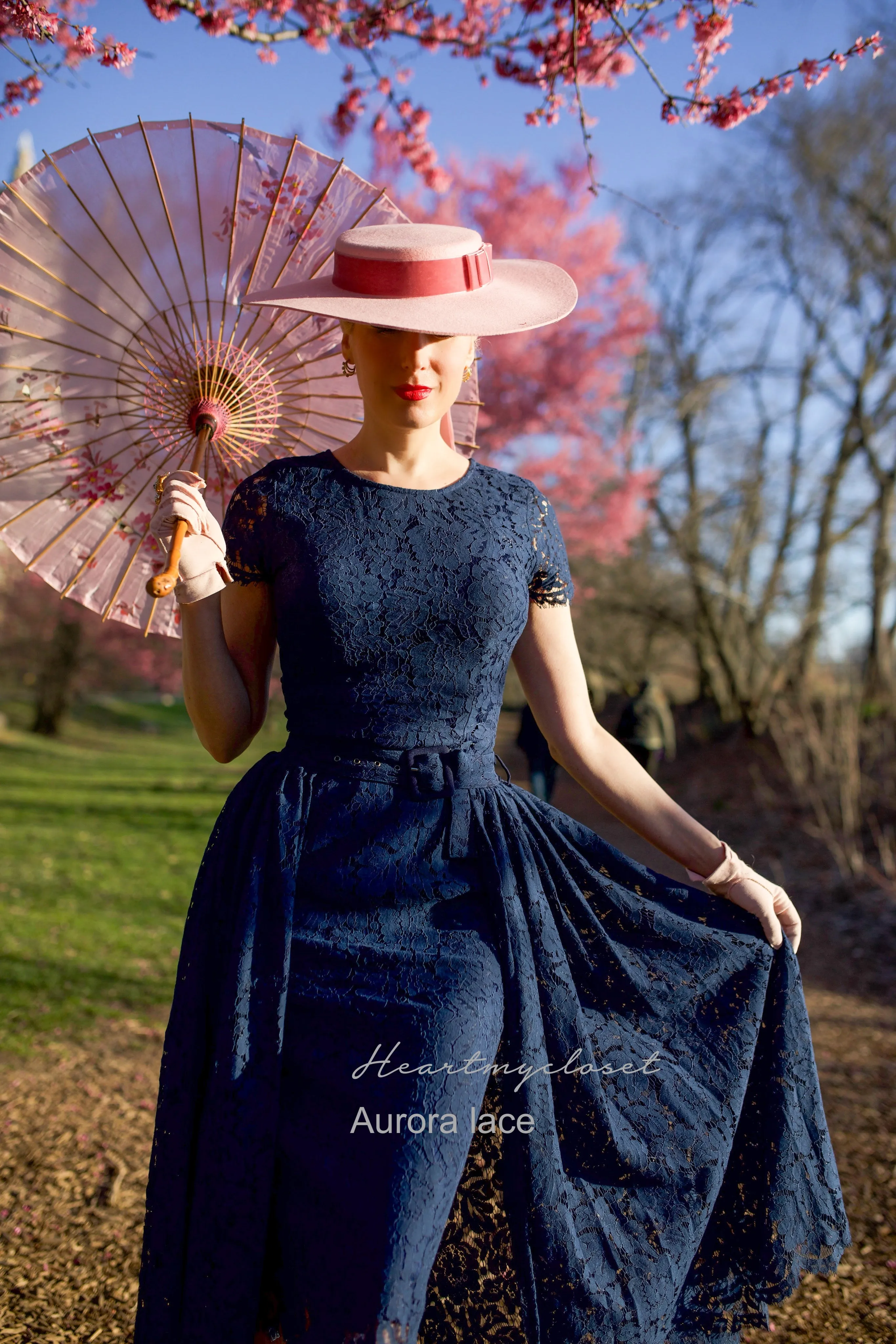 navy Lace Aurora pencil dress with removable skirt wrap