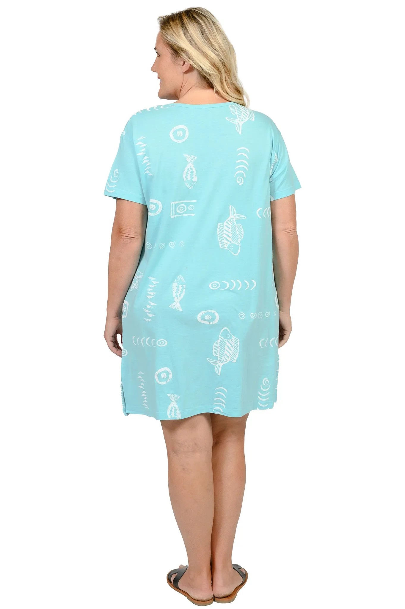 Printed V-neck 100% Cotton T-shirt short dress