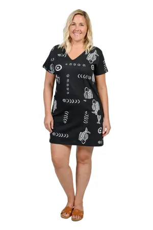 Printed V-neck 100% Cotton T-shirt short dress