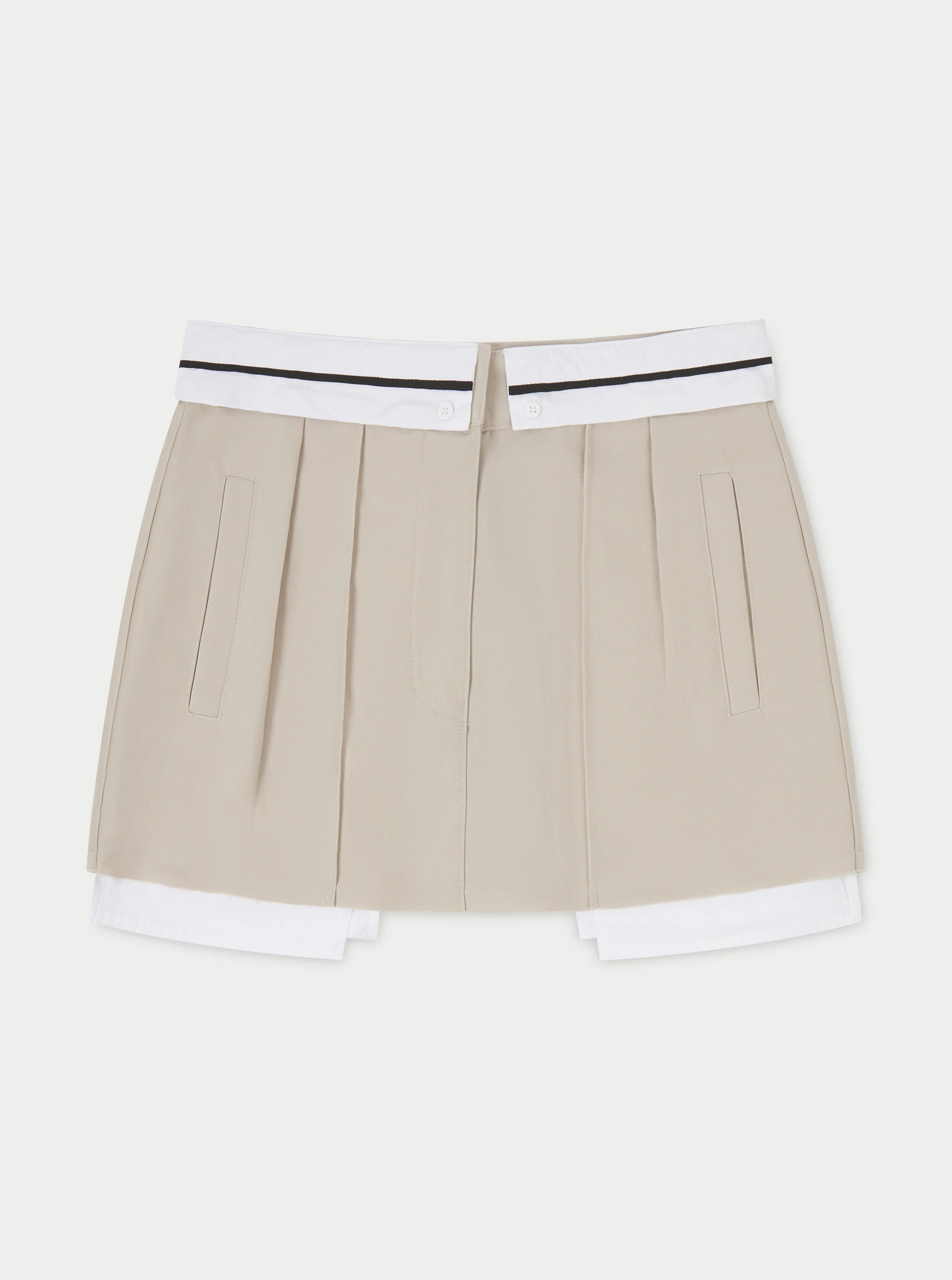 REVERSE WAISTBAND MINI SKIRT - BEIGE