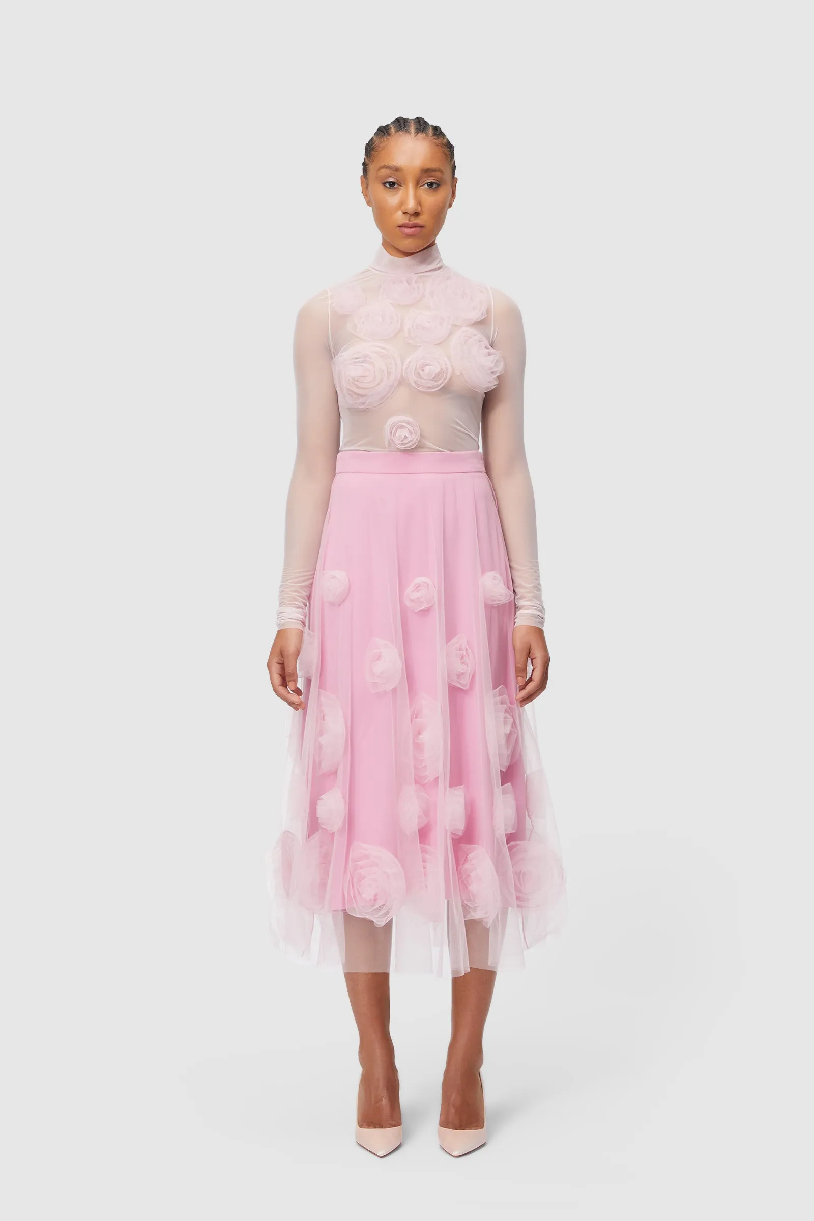 ROSE APPLIQUE MIDI SKIRT