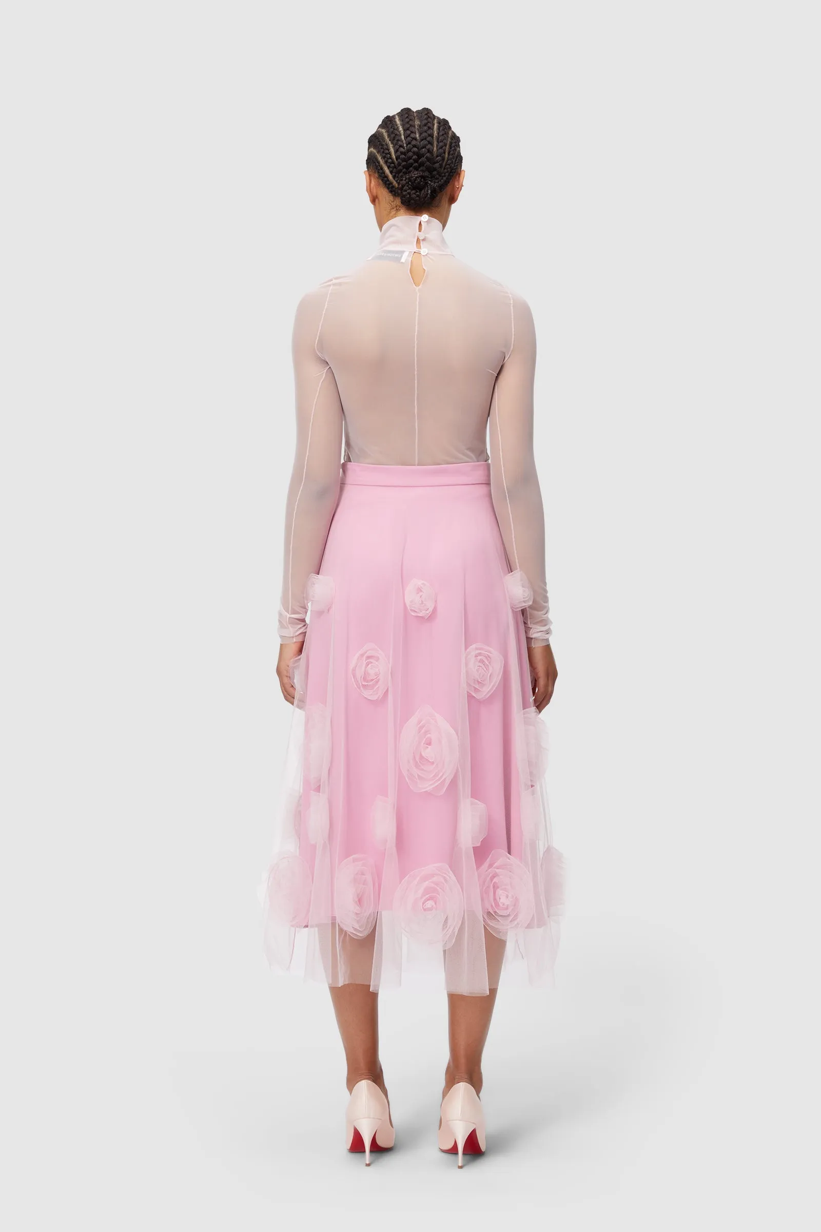 ROSE APPLIQUE MIDI SKIRT