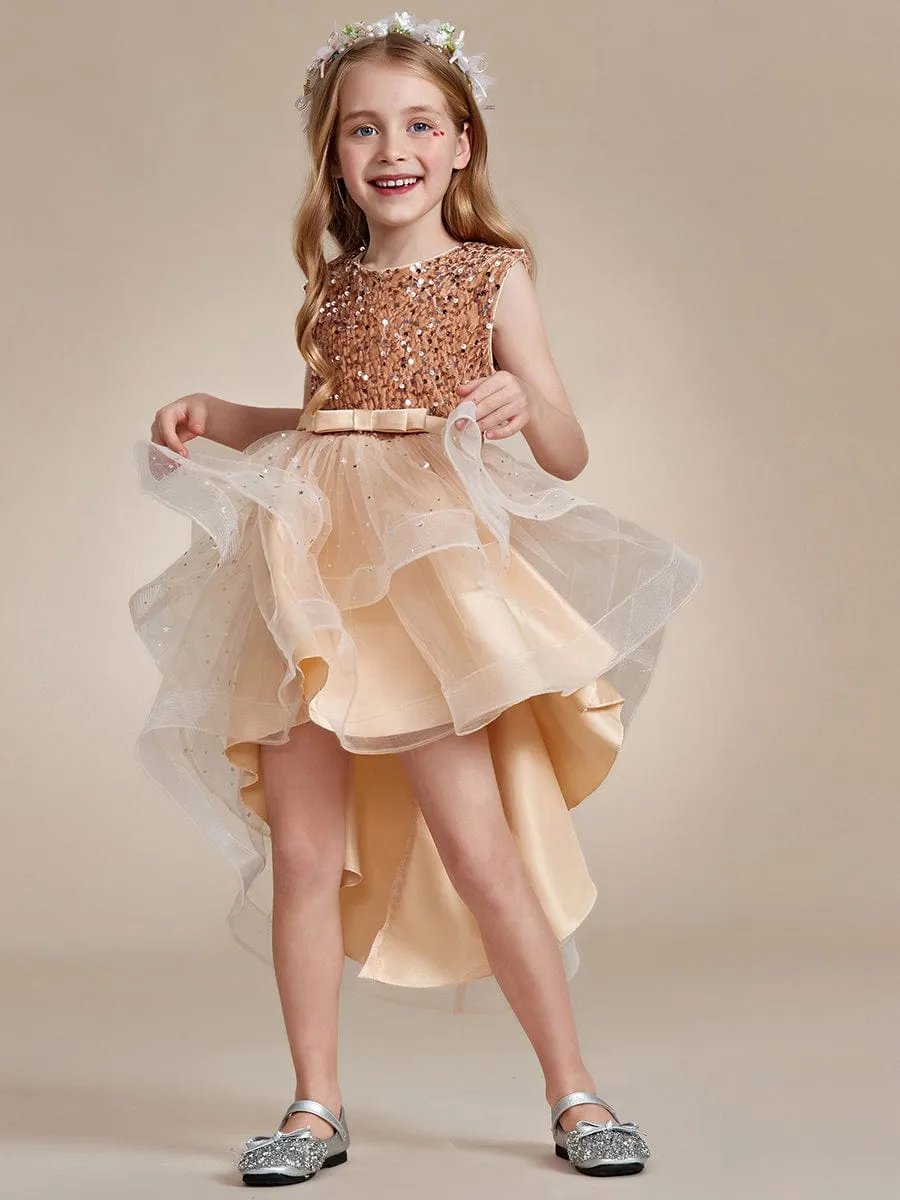 Sequin Polka Dot Sleeveless High-Low Flower Girl Dresses