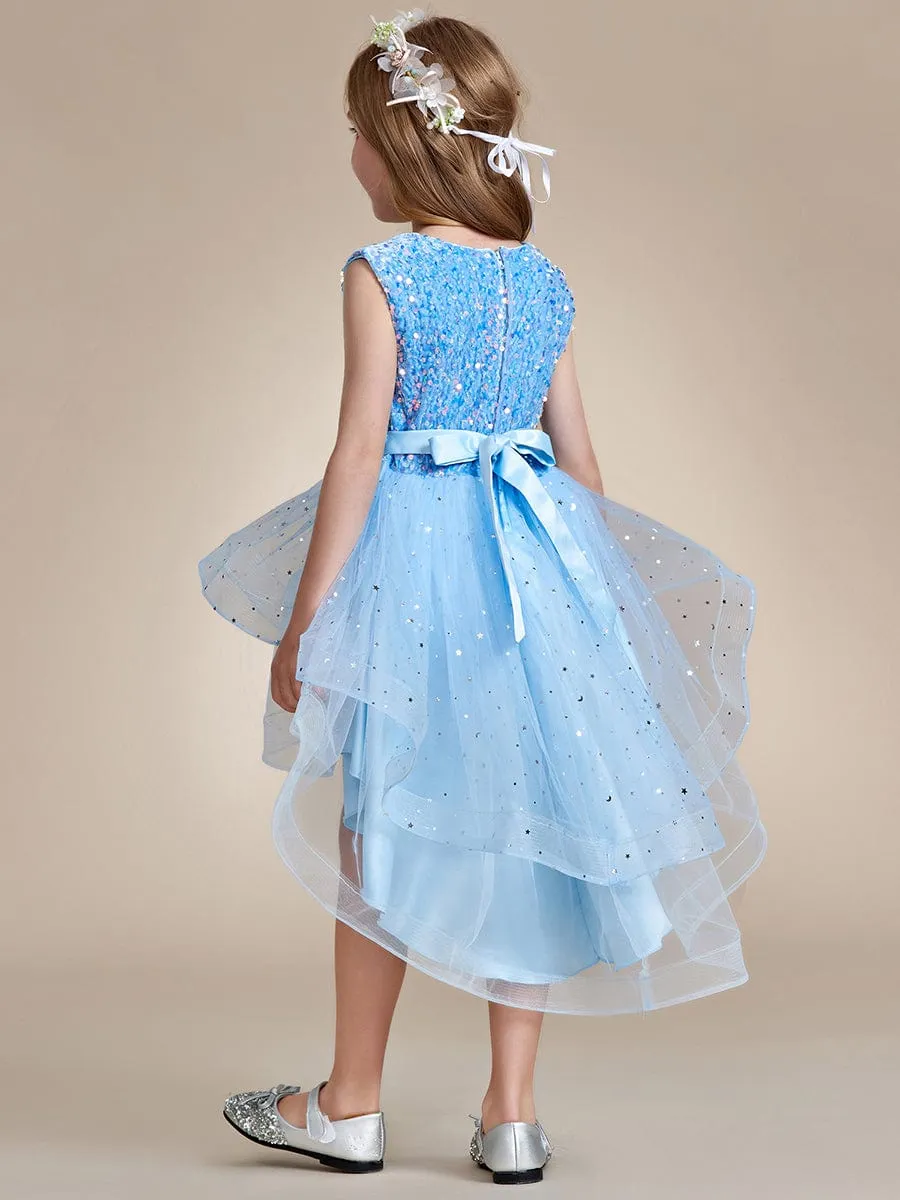 Sequin Polka Dot Sleeveless High-Low Flower Girl Dresses