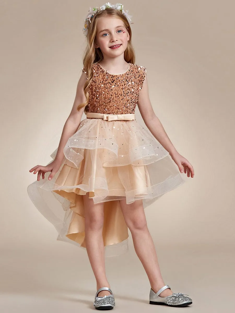 Sequin Polka Dot Sleeveless High-Low Flower Girl Dresses