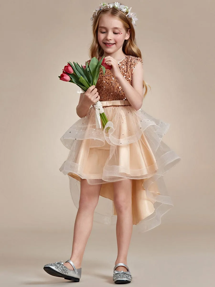 Sequin Polka Dot Sleeveless High-Low Flower Girl Dresses