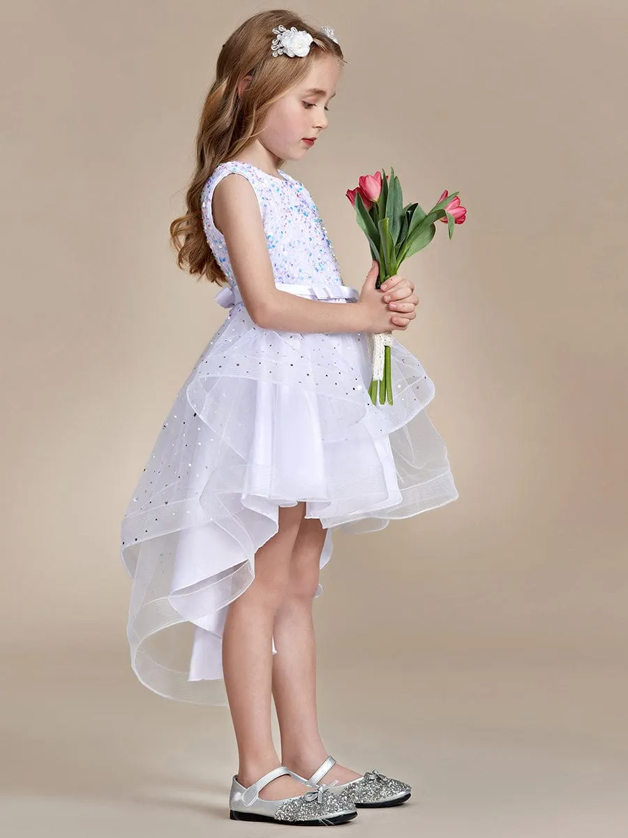 Sequin Polka Dot Sleeveless High-Low Flower Girl Dresses