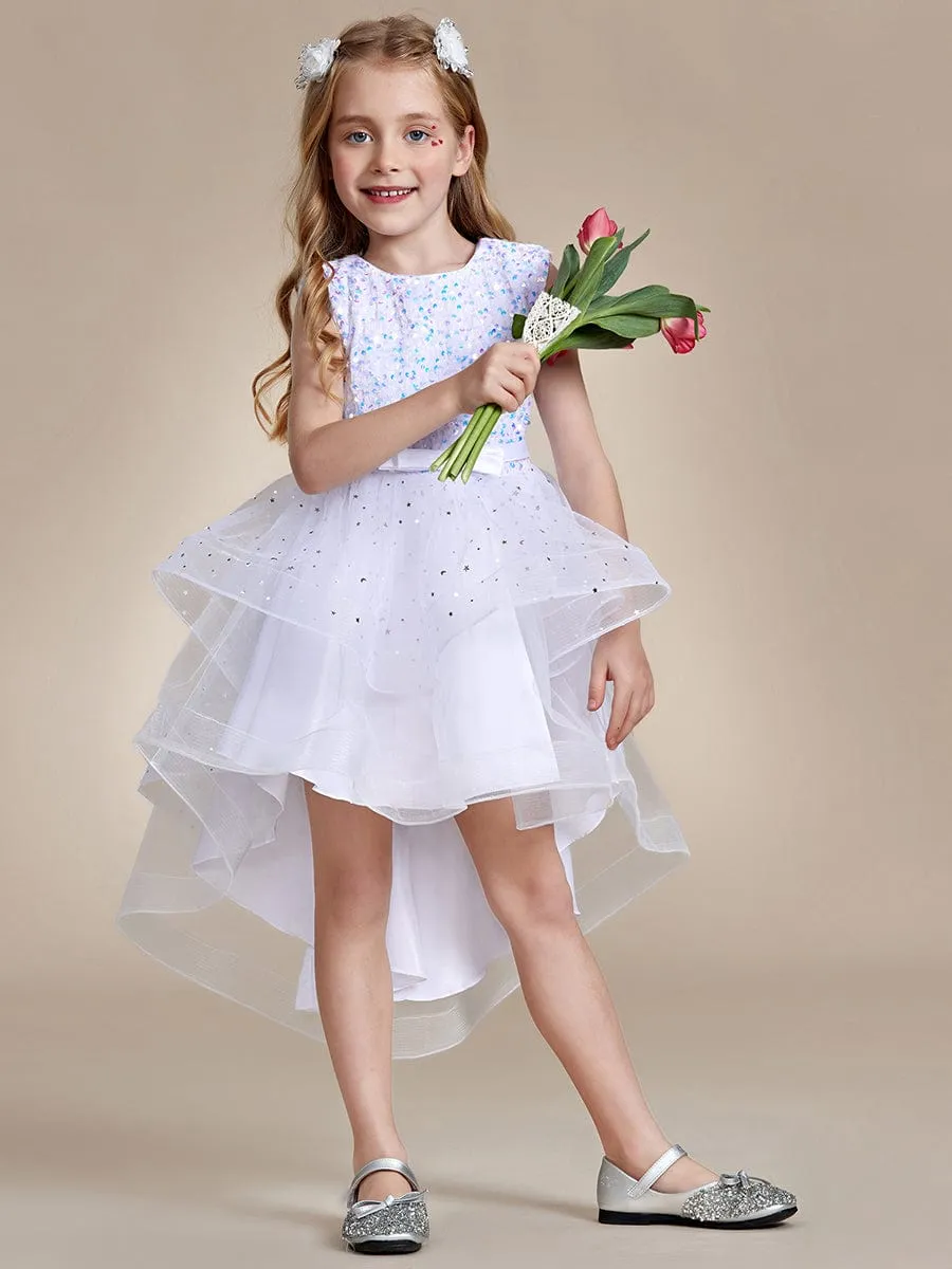 Sequin Polka Dot Sleeveless High-Low Flower Girl Dresses